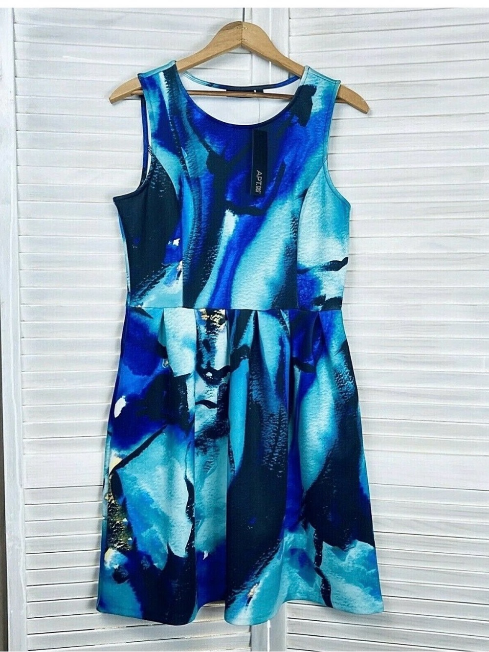 Apt. 9 Blue & Teal Watercolor Sleeveless Fit & Flare Dress size 10 NWT